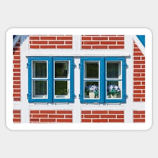 Window, half-timbered house, Mittelkirchen, Altes Land, Lower Saxony, Germany Sticker